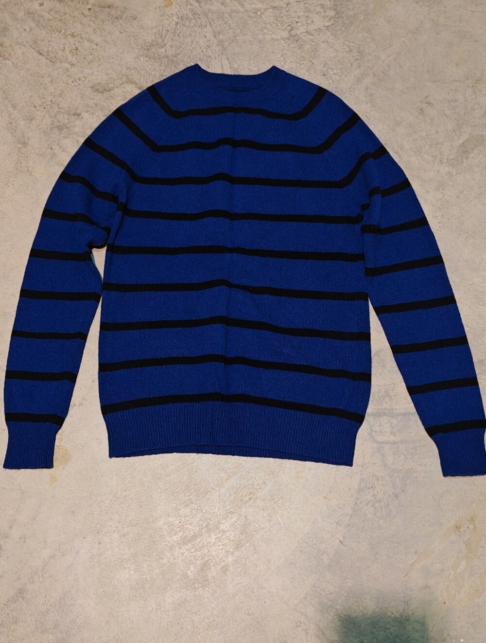 Men's Royal Blue and Black Striped Crewneck Sweater Wool